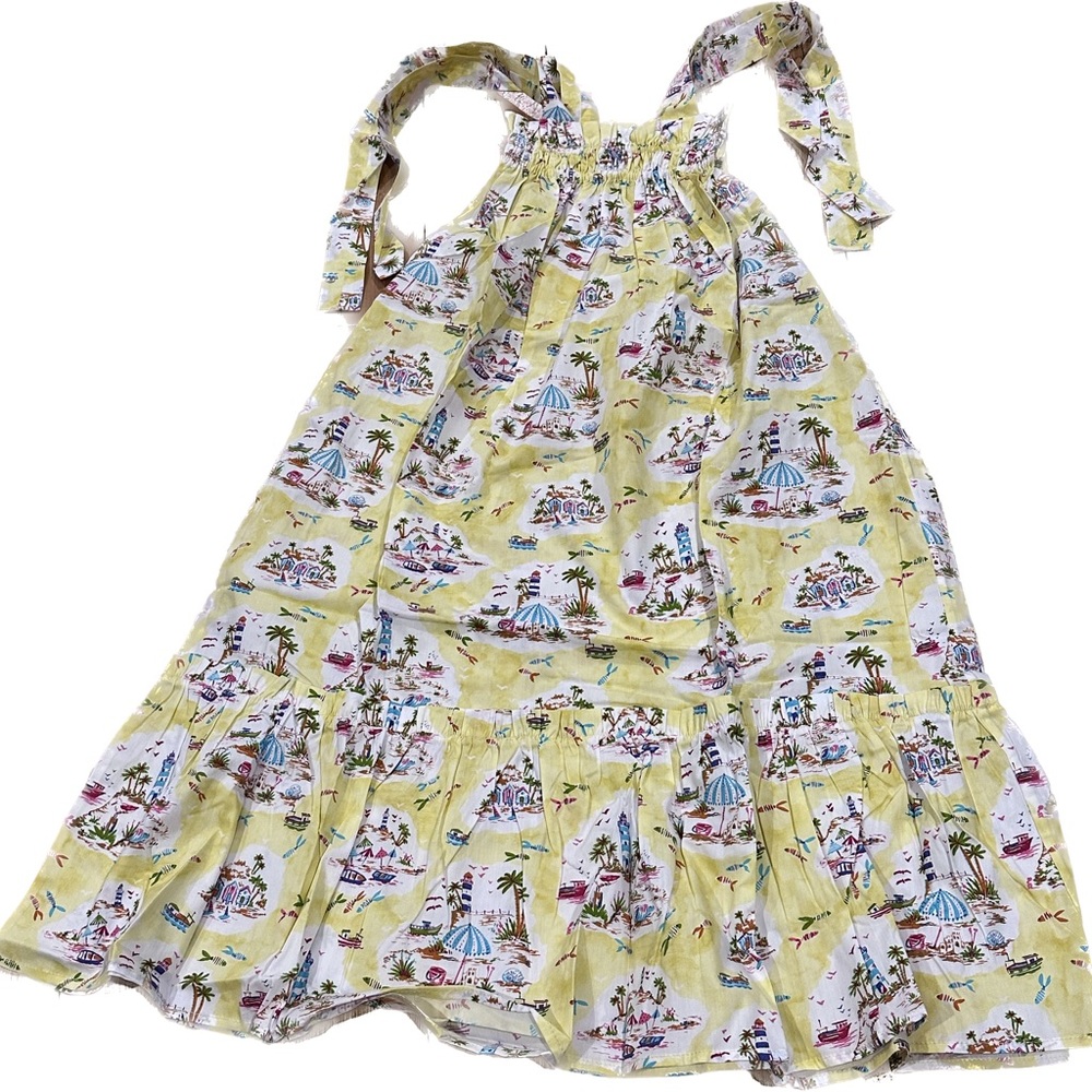 Girls Yellow Tropical Tie-Shoulder Nightgown